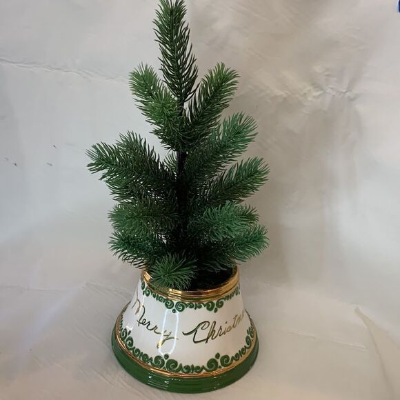 Christmas Holiday Tree In Handcrafted Marilyn 1983 Gold Vase 8 X 16 Inches Tall - Picture 2 of 12